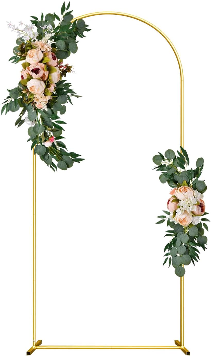 Wedding Arch Backdrop Stand 6FT Gold Wedding Balloon Arched Backdrop Stand Square Arch Frame for Birthday Party Bridal Baby Shower Ceremony Decoration, ZG02-3