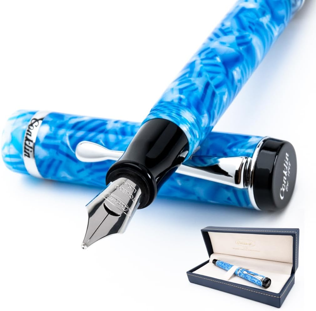 Conklin Duragraph Fountain Pen Ice Blue - Broad Nib, Elegant Writing Instrument with Cool Blue Finish