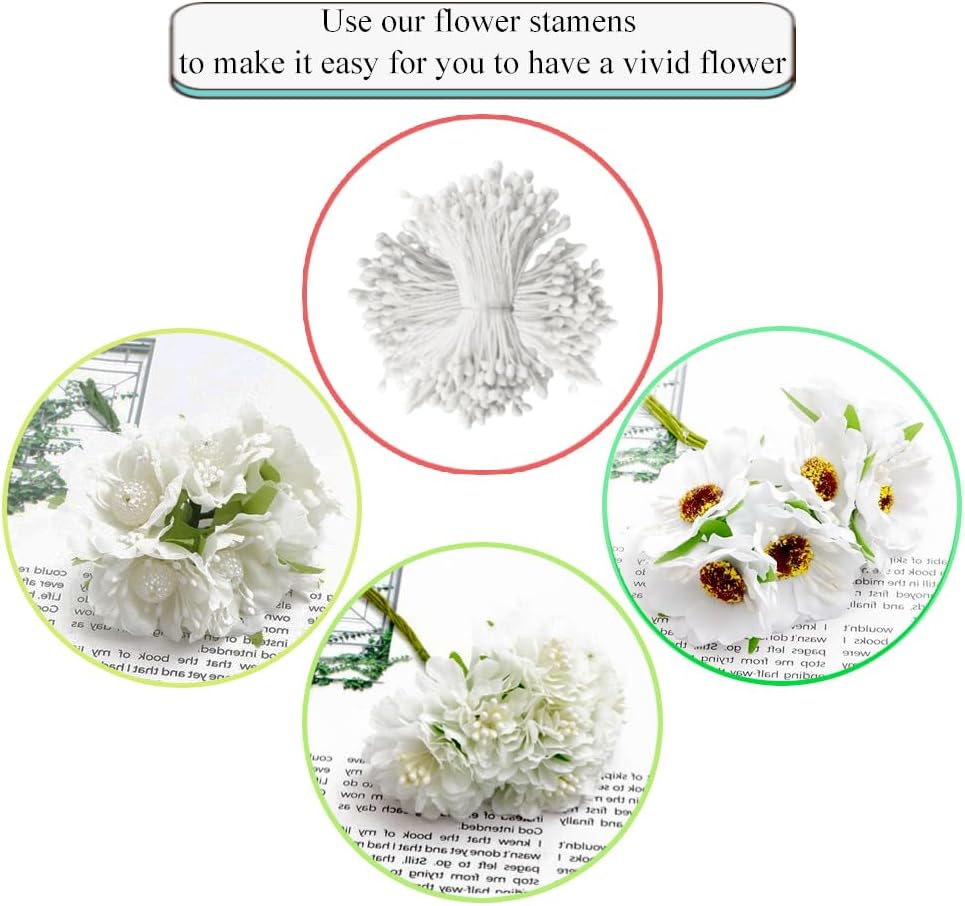 HAHIYO 700Pcs 3mm White Matte Double Head Flower Stamen Pistil for Flower Making Scrapbook Decoration - Handmade Artificial Flowers Pistil Matt-Like Floral Stamens Flowers Pollen Stamen