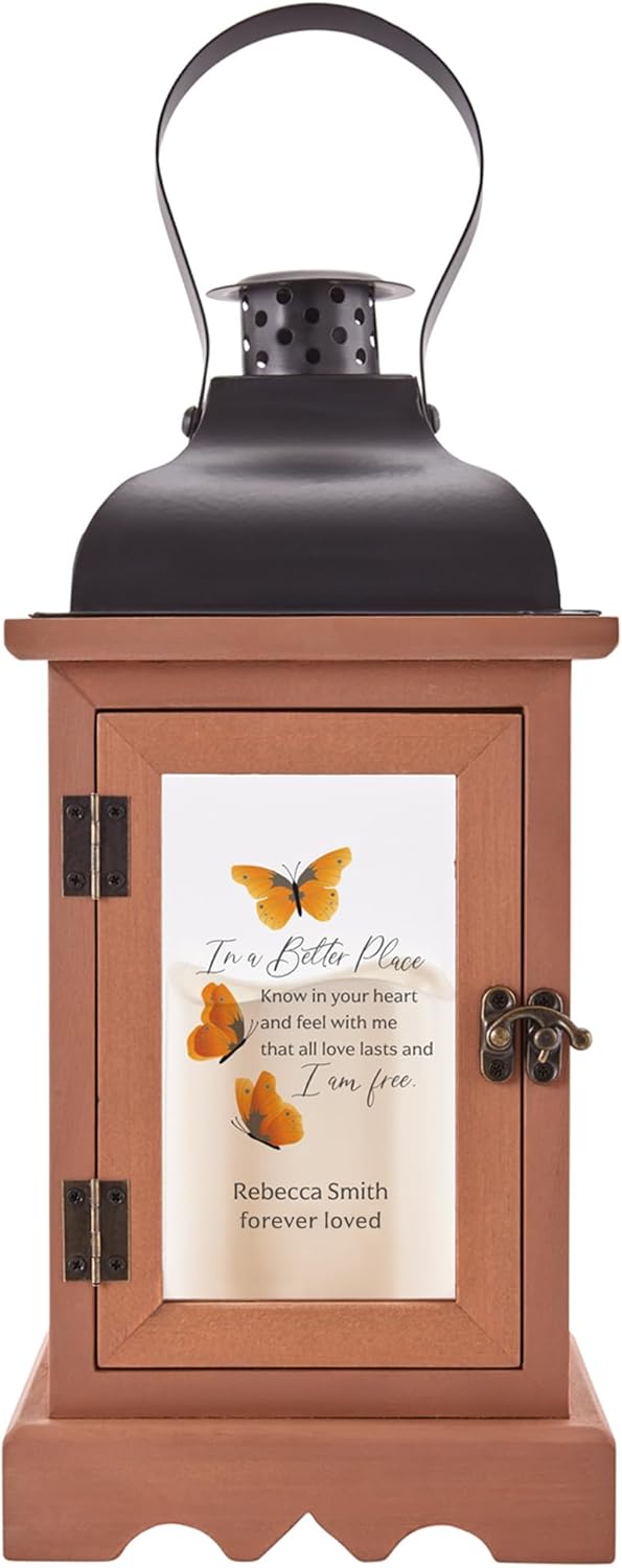 Let's Make Memories Personalized Memorial Lantern - Sympathy - Condolences - in Memory - LED Candle - Automatic Timer - Wood/Metal - I Am Free