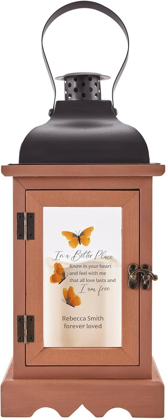 Let's Make Memories Personalized Memorial Lantern - Sympathy - Condolences - in Memory - LED Candle - Automatic Timer - Wood/Metal - I Am Free