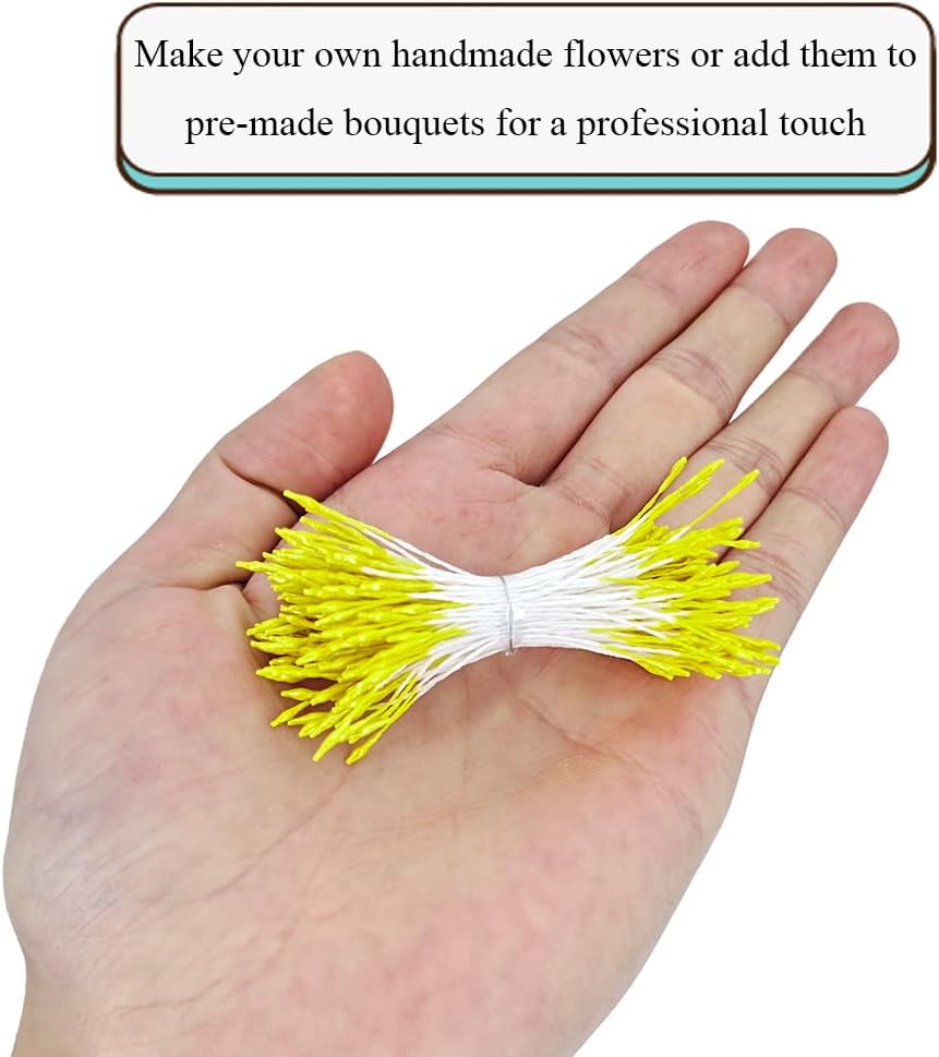 HAHIYO 1000Pcs 1mm Light Yellow Pearl Double Head Flower Pistil for Flower Making Scrapbook Decoration Mini Handmade Artificial Pistil Pearlized Floral Stamen Pollen