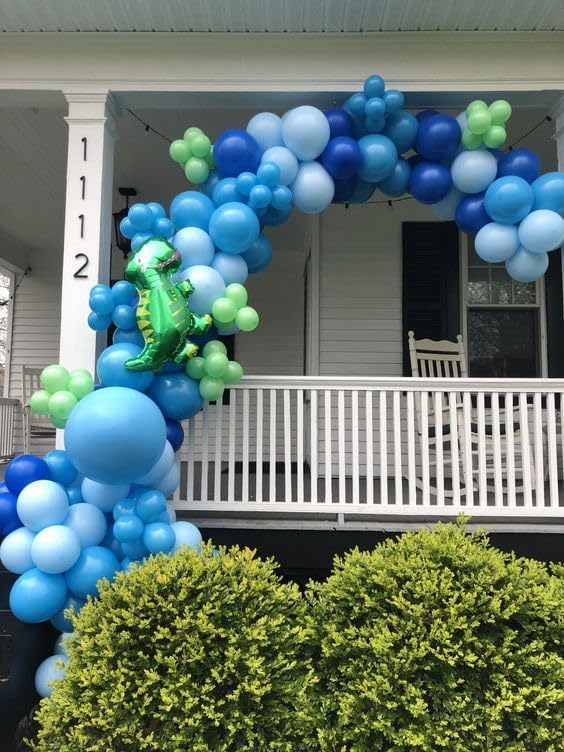 50Pcs Blue Green Balloons 12inch Light Green Blue Vintage Confetti Balloon with Ribbons for Boys Birthday Party Jungle Safari Themed Decoration