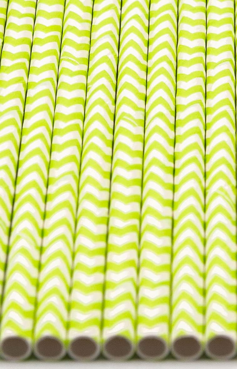 Pack of 900 Green Chevron Biodegradable 4-Ply Paper Drinking Straws (Compostable, Non-toxic, BPA-free)