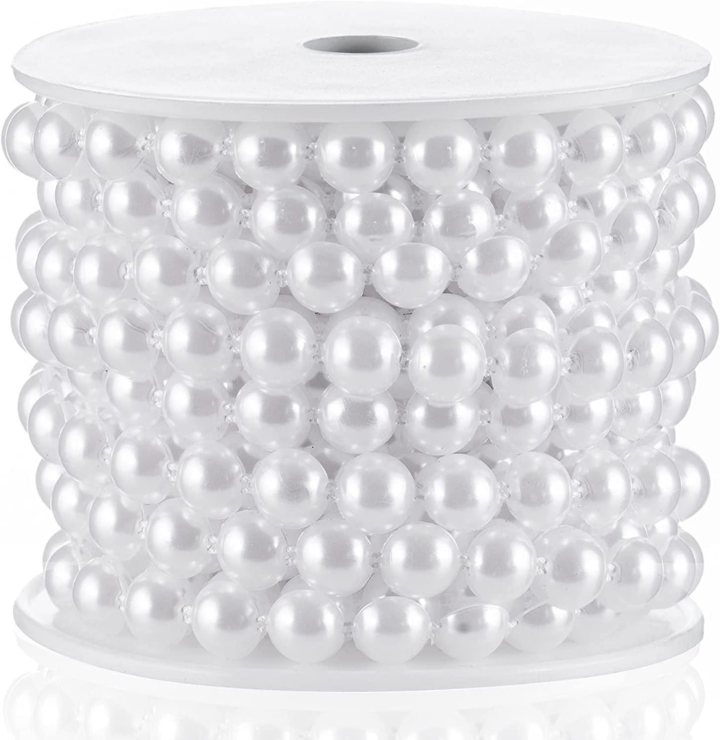 Flat Pearl Garland String 11 Yards, 10MM Half-Round Beaded Spool Roll Crafts for Wedding Decoration (White)