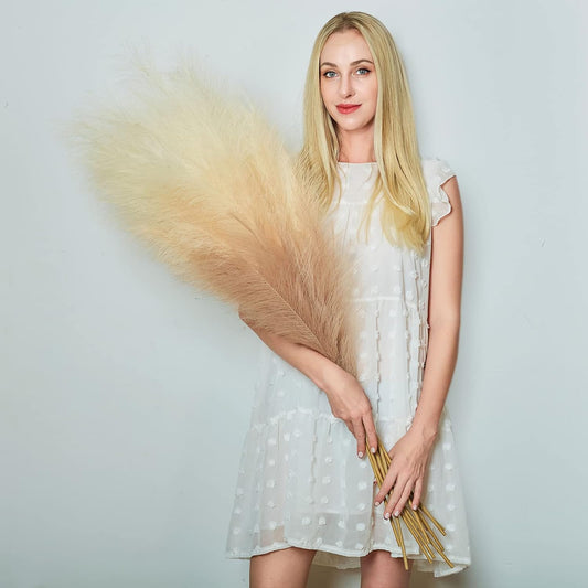 EVODIS Faux Pampas Grass Decor, 6 Stems Artificial Pampas Grass - 43 inch Tall Pompass Grass Large Pompous Boho Flower Arrangement Home Decor for Room Wedding Party
