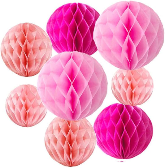 8pc Honeycomb Balls Party Decorations 6''8''10''12'' Tissue Paper Pom Poms Flower Balls Hanging Pink Paper Honeycomb Balls for Party Baby Shower Birthday Wedding Nursery Wall Decor Pink Set