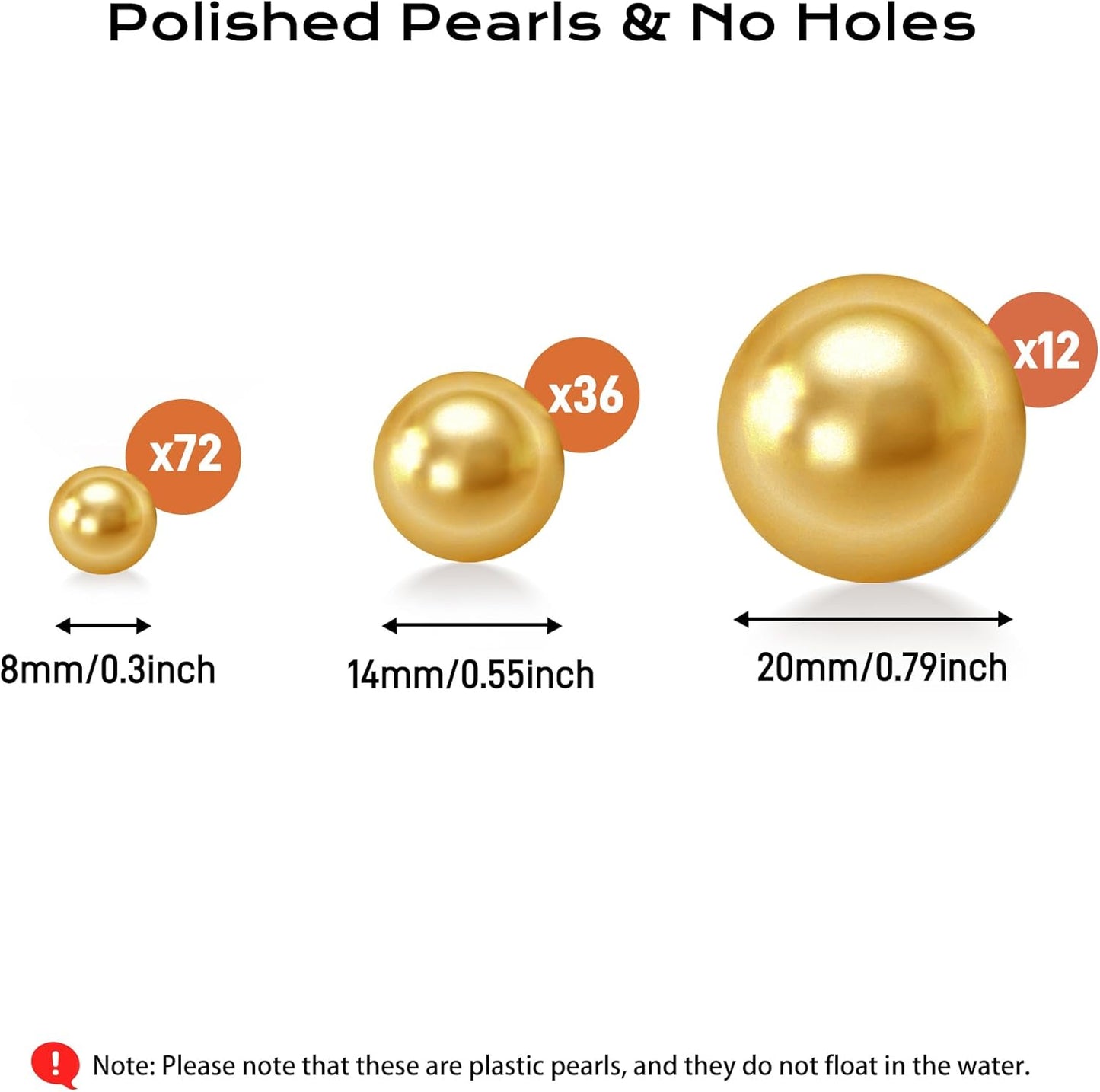 120 PCS 8/14/20mm No Hole Polish Pearl Beads for Centerpiece, Gold Beads Decorative Vase Fillers, Plastics Pearls for Vases, Table Scatters, Wedding Party Decor