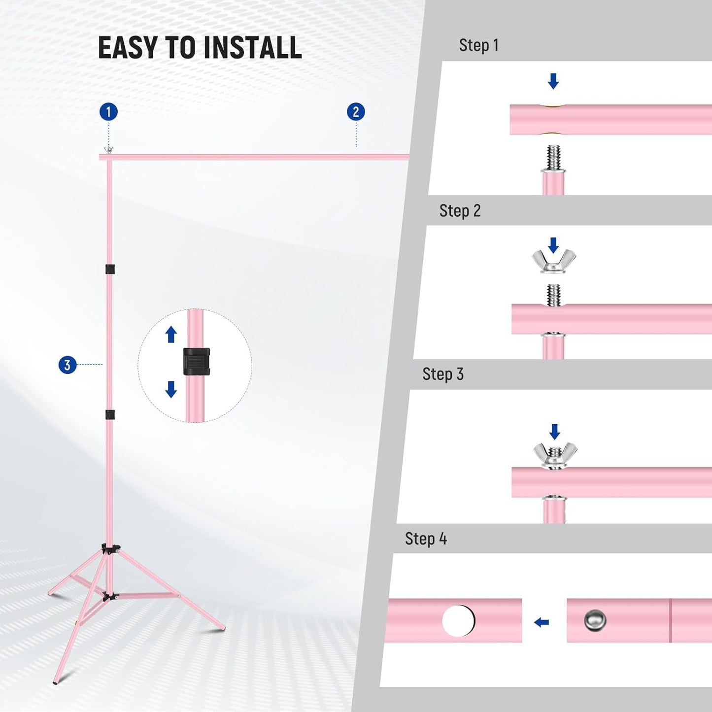 Neewer Photo Studio Backdrop Support System, 10ft/3m Wide 6.6ft/2m High Adjustable Background Stand with 4 Crossbars, 6 Backdrop Clamps, 2 Sandbags, and Bag for Portrait & Studio Photography-Pink