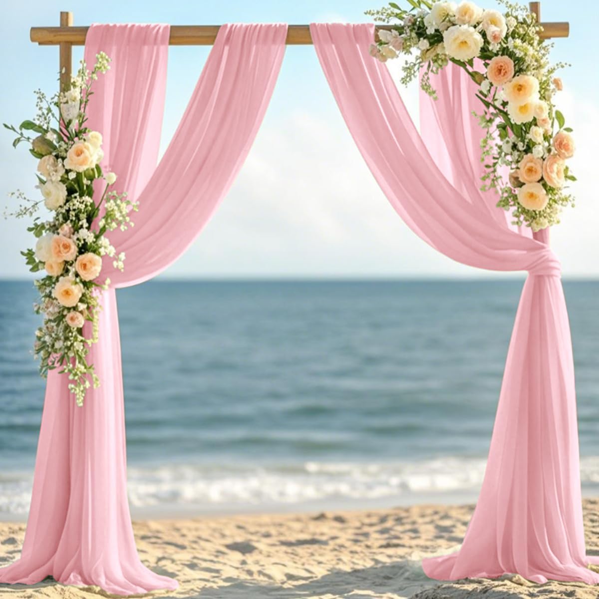 Dusty Rose Elegant Arch Draping Fabric 2 Panels Outdoor 29" × 20Ft Sheer Chiffon Curtain Drapes for Fall Wedding Ceremony Birthday Party Garden Brunch