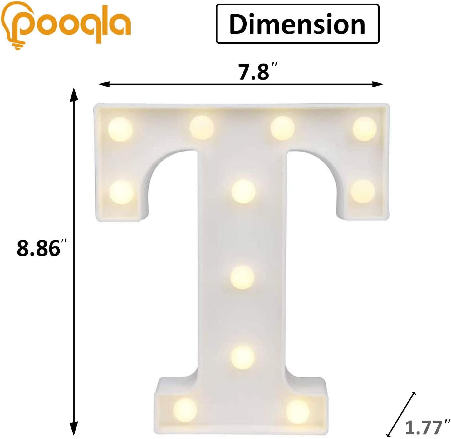 Pooqla LED Marquee Letter Lights Sign, Light Up Alphabet Letter for Home Party Wedding Decoration T