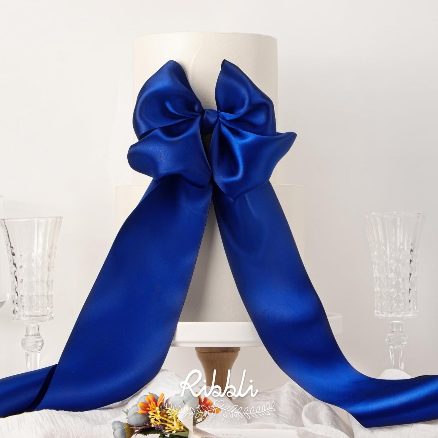 Ribbli Cobalt Blue Satin Ribbon 4 Inch Wide Dark Blue Ribbon for Wedding Chair Sash Grand Opening Ceremony Big Bows Gift Wrapping Floral Crafts Cake Decor-Double Faced Satin Continuous 10 Yards