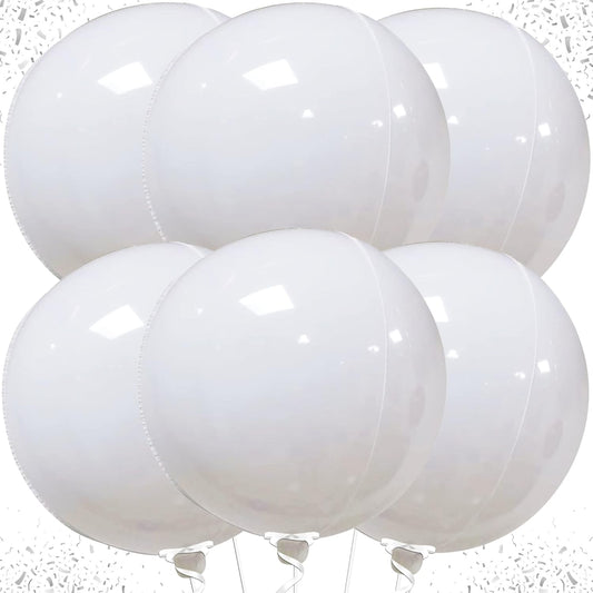 KatchOn, Round White Foil Balloons - 22 Inch, Pack of 6 | 4D Mylar White Balloons for Party Decorations | Metallic Balloon for Birthday, Anniversary, Bridal Shower, Baby Shower Decorations