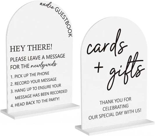 2Pcs Audio Guest Book Sign Cards and Gifts Sign for Wedding Engagement Party Bridal Shower Baby Shower Table Desk Acrylic Decor