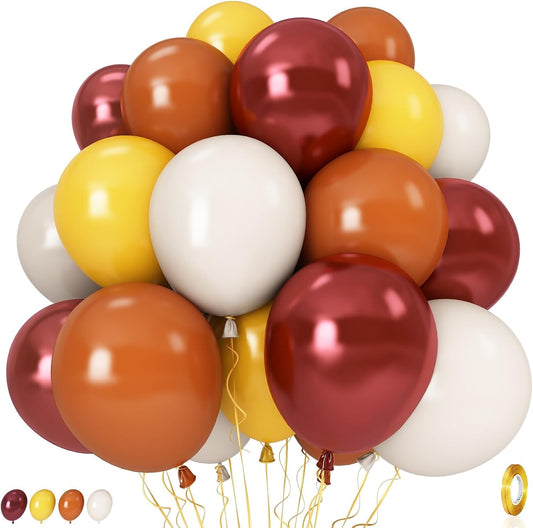 Burnt Orange Brown Balloons, 12 Inch 35PCS Fall Balloons with Orange Brown Yellow Burgundy Maroon Latex Balloon for First Fall Baby Shower Thanksgiving Autumn Harvest Market Birthday Party Decorations