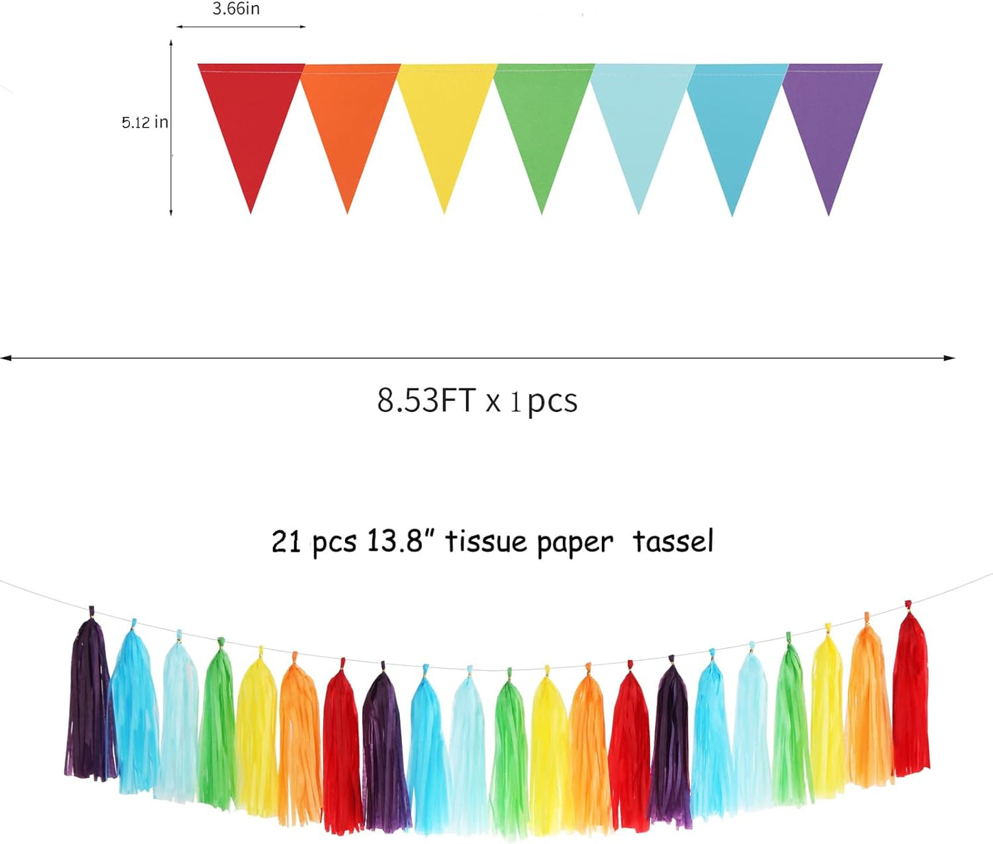 Rainbow Red-Orange Green-Blue Purple Party-Decorations - 30pcs Tissue Pom Poms Streamers, Colorful Theme Tassel Garland Banner, Boy Girl Kids Birthday Supplies,Baby Shower Wedding Decor Ouruola