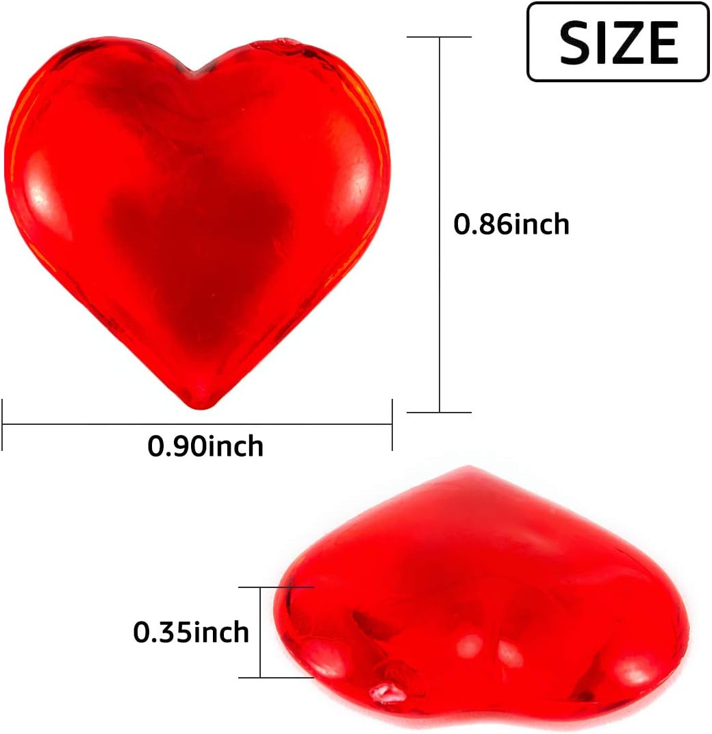 Red Acrylic Heart Translucent Hearts Shaped Crystals Gems for Table Scatter, Valentine's Day, Wedding, Artwork, Birthday Party Decoration, Favor Vase Filler (150 Pieces) (Red)