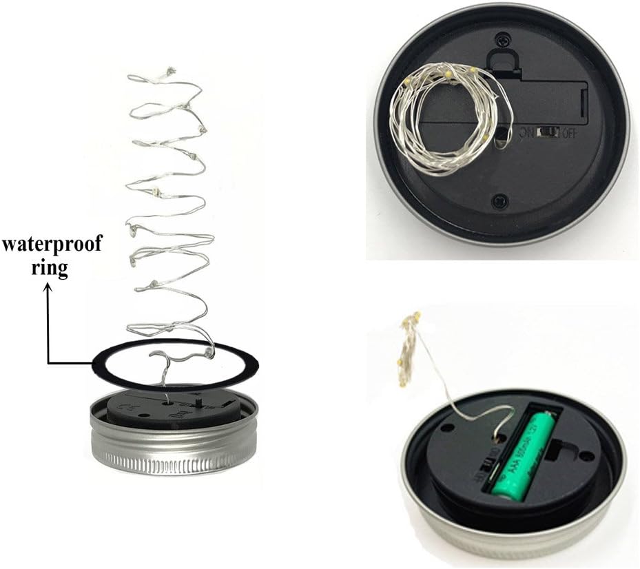 6 Pack Mason Jar Lights, 10 LED Solar Colorful Flicker Fairy String Lights Lids Insert for Garden Deck Patio Party Wedding Decorative Lighting Fit for Regular Mouth Jars