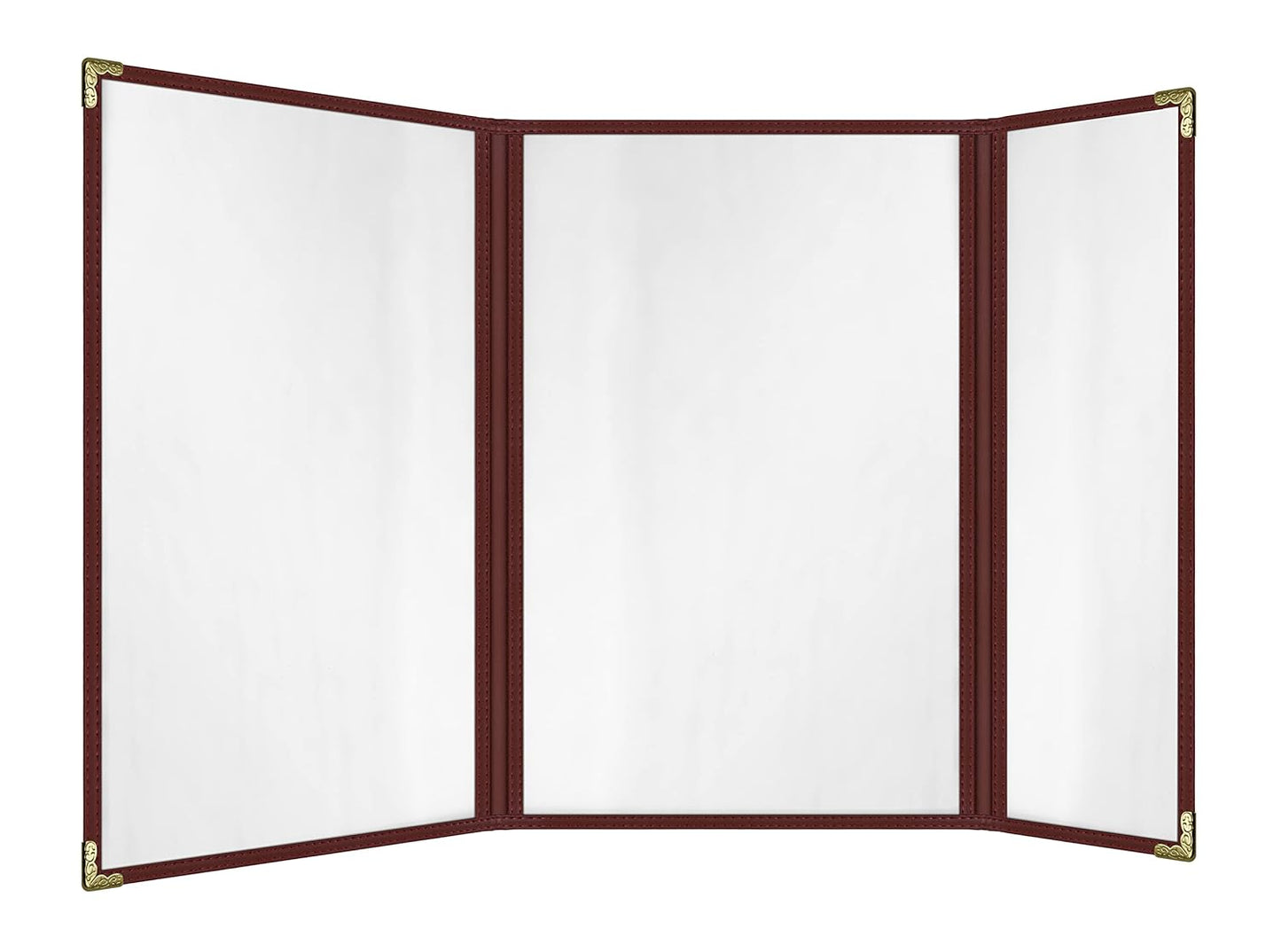 Goodsmart Restaurant Menu Covers – 25 Pack Burgundy 6 Views Trifold, Side-Loading Menu Holders, Vinyl & Plastic Menu Covers, Clear Menu Sleeves, 8.5" x 14" & 4.25" x 14", Café Style with Gold Corners