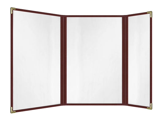 Goodsmart Restaurant Menu Covers – 25 Pack Burgundy 6 Views Trifold, Side-Loading Menu Holders, Vinyl & Plastic Menu Covers, Clear Menu Sleeves, 8.5" x 14" & 4.25" x 14", Café Style with Gold Corners