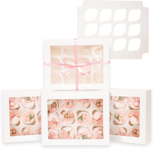 Bakepacker Auto-pop up 12 Cupcake Containers 6-Packs White Cupcakes Carrier, 12 Cupcake Boxes with Window 13"x10"x3.5"