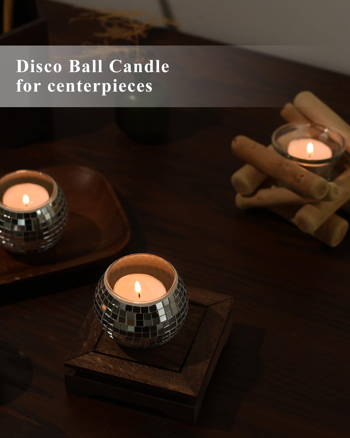 12 Pcs Disco Ball Candle Holder Glass Mirror Candle Holder Disco Ball Decor for Wedding, Party, and Christmas