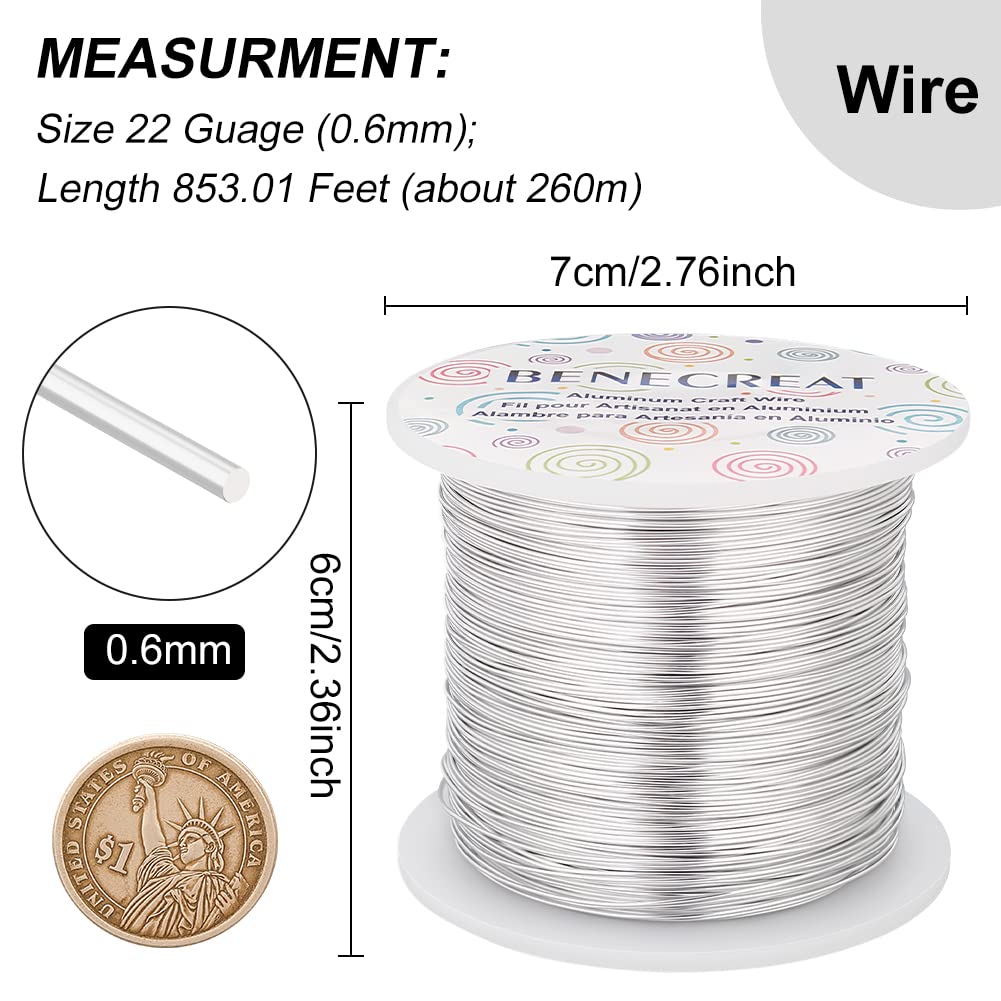 BENECREAT 22 Gauge Silver Aluminum Wire 850FT Decor Jewelry Craft Wire Beading Floral Aluminum Craft Wire for Gem Wrapping, Model Jewelry Making