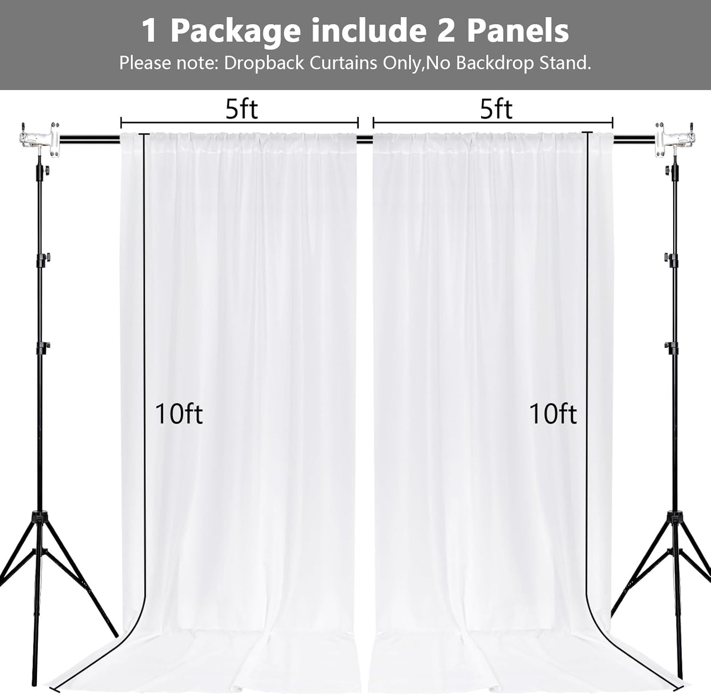 MEETSKY 10 feet x 10 feet White Backdrop Curtain for Parties Wedding Decor- White Photography Rod Pocket Backdrop Drapes Polyester Fabric Curtain for Birthday Holiday Party, 5ft x 10ft, 2 Panels