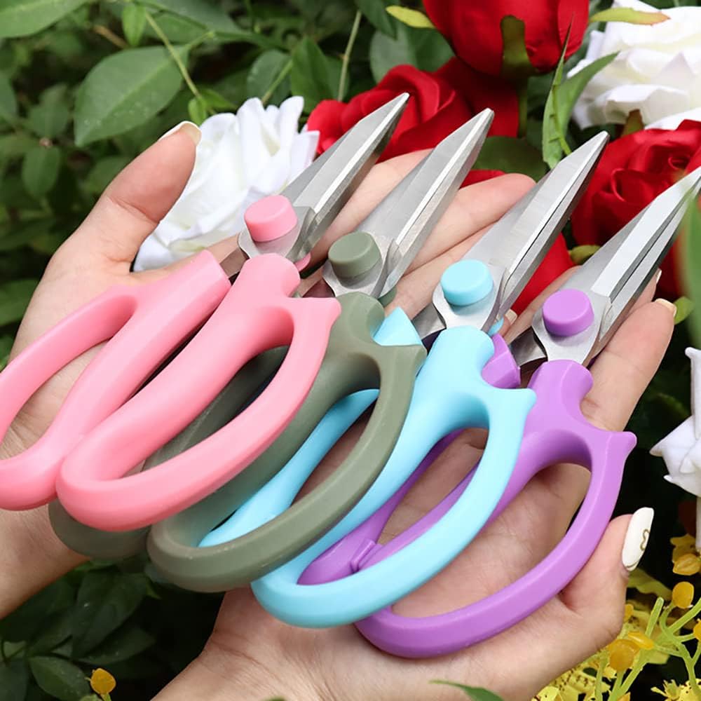 Leize Flower Scissors, Premium Thickened Stainless Steel Floral Shears, Strong Pruner for Flowers, Branches and Leaves (Blue Slender)