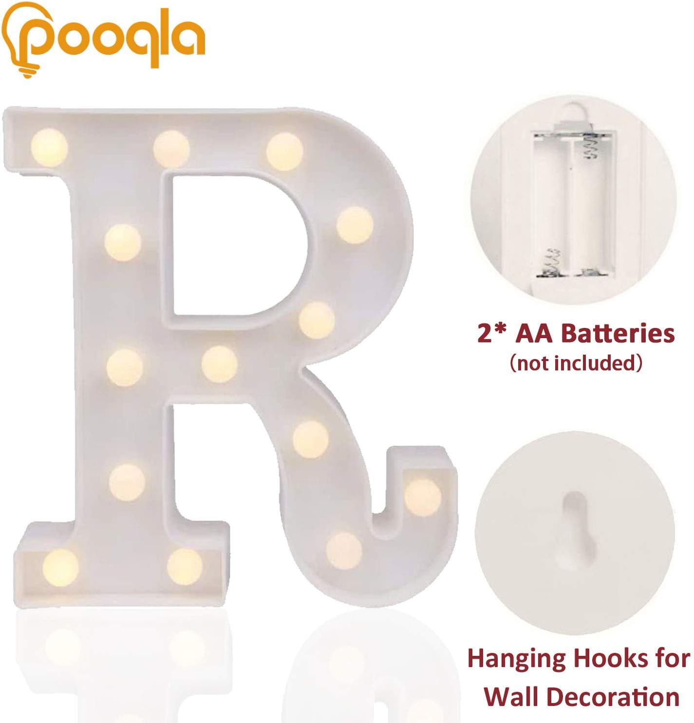 Pooqla LED Marquee Letter Lights Sign, Light Up Alphabet Letter for Home Party Wedding Decoration R