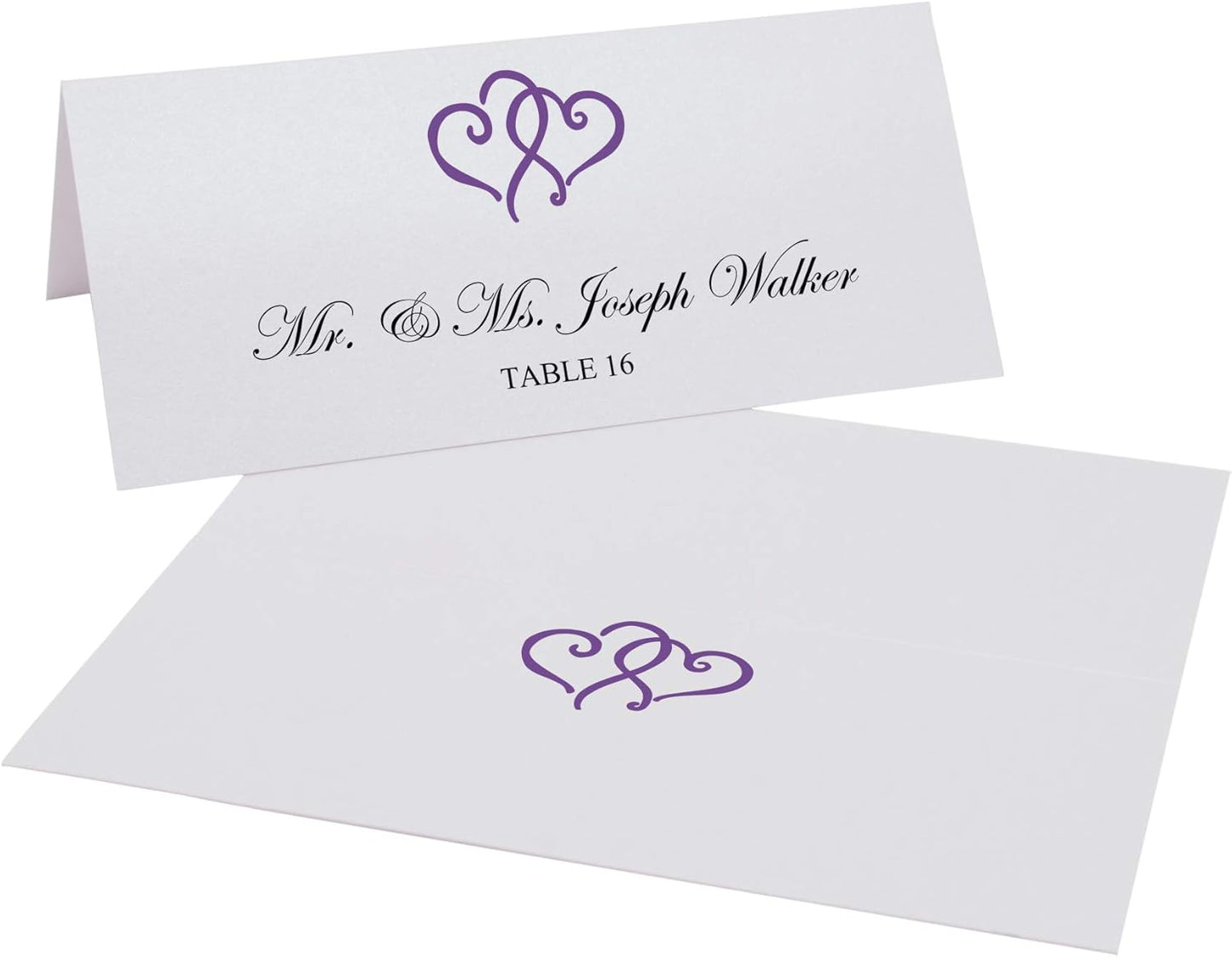 Linked Hearts Place Cards, Purple (Choose Color), Set of 60, Pre-cut and Scored - Wedding, Party, Dinner, and Special Events - Made in the USA