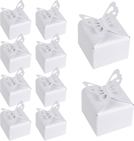 VGOODALL 50PCS Party Favor Boxes, 2.4" x 2.4" x 1.8" 3D Butterfly Candy Boxes White Baby Shower Favors for Wedding Birthday Party Gift