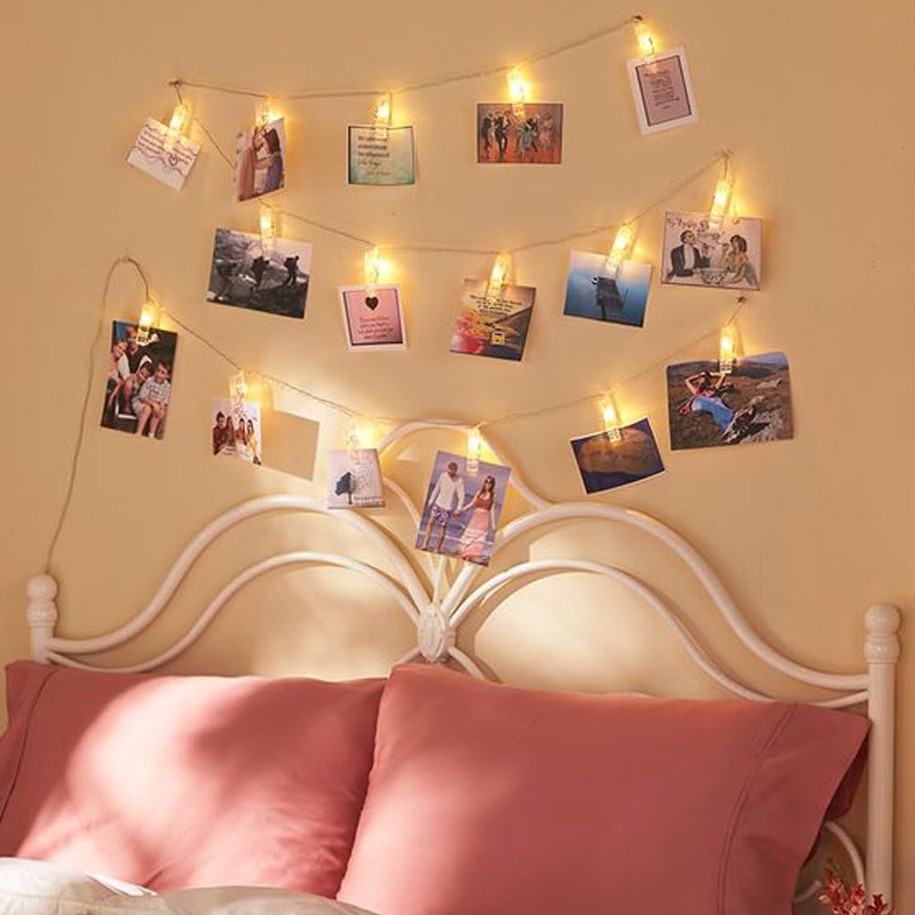 Twinkle Star 10ft 20 Photo Clip String Lights, Fairy Lights Battery Operated with Clips for Hanging Pictures Cards, Bedroom Wall Decor Party Wedding Home Halloween Christmas Decorations, Warm White
