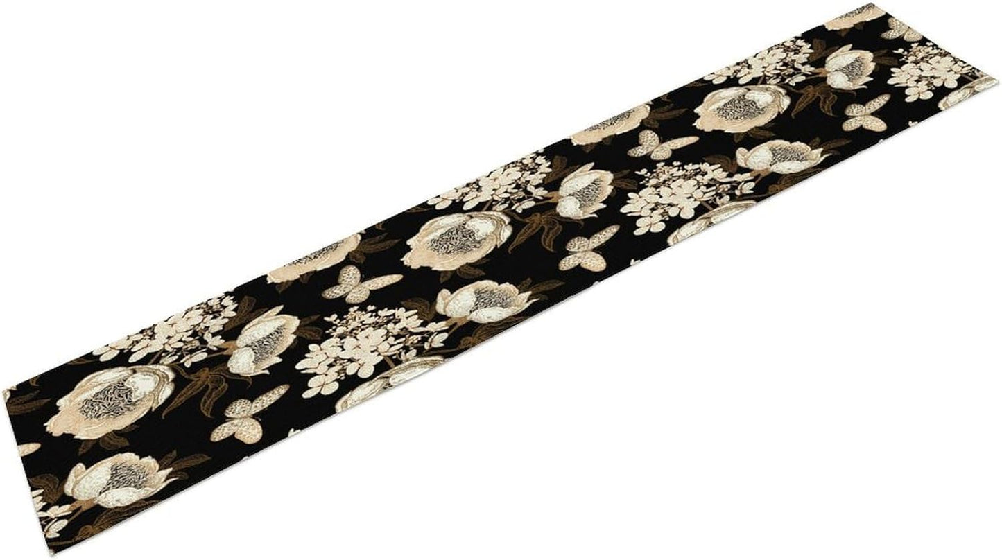 Watercolor Peony Table Runner, Modern Kitchen Dining Room Bohemian Floral Tabletop Decoration for Kitchen Cafe 13x60 Inch