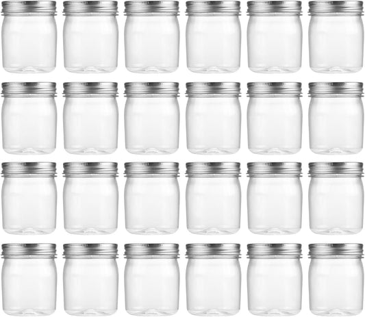 novelinks 8 oz Clear Plastic Jars with Screw-On Lids - BPA-Free Refillable Storage Containers for Slime, Spices, Crafts, Kitchen & Home Organization (24 Pack,Silver)