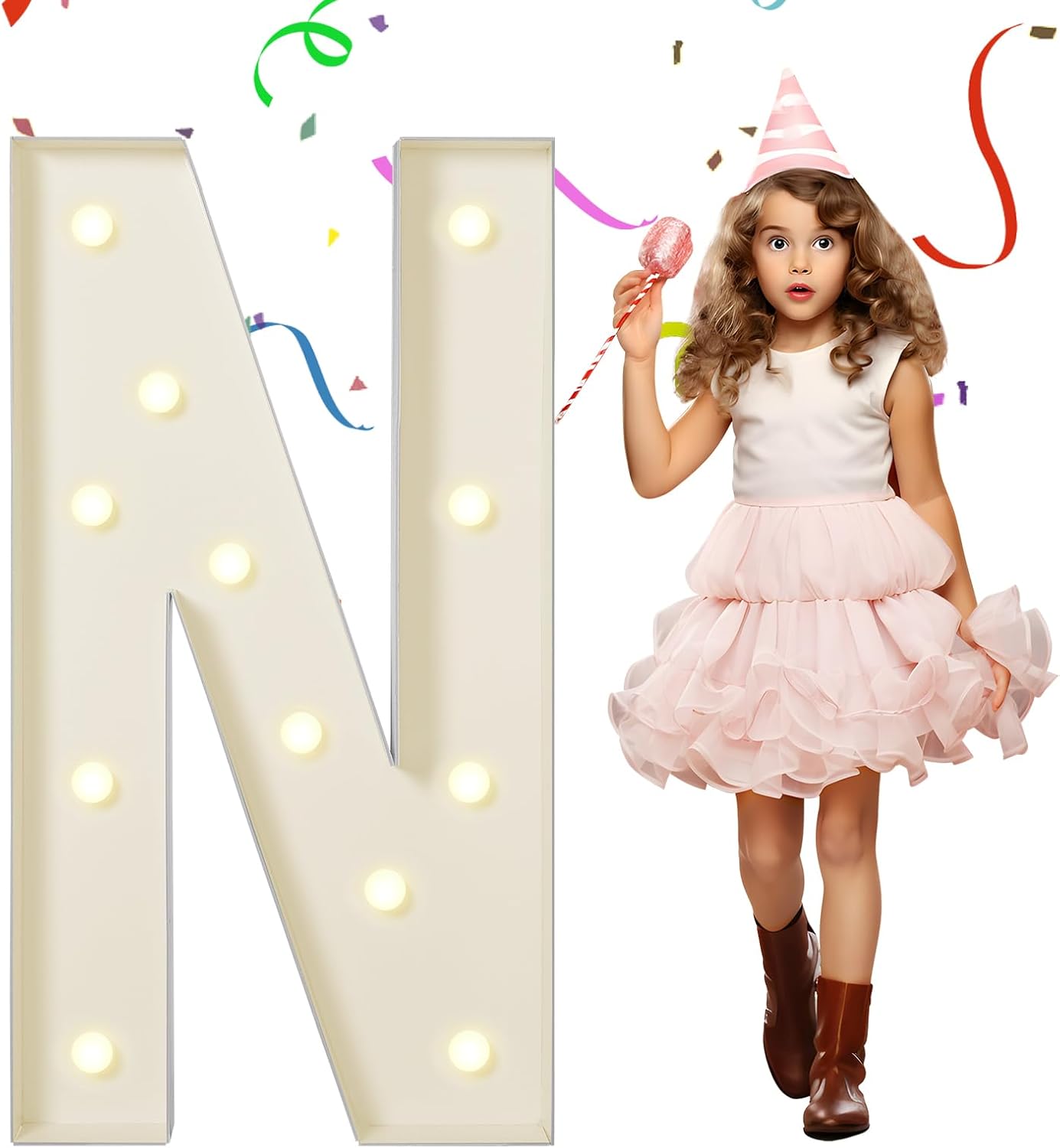 eufony Marquee Letters 4 Feet Tall, 4 FT Marquee Light Up Letters, Giant Light Up Letters 4FT for Birthday Party Baby Shower Gender Reveal Graduation Decorations, Letter N with LED Lights DIY Kit