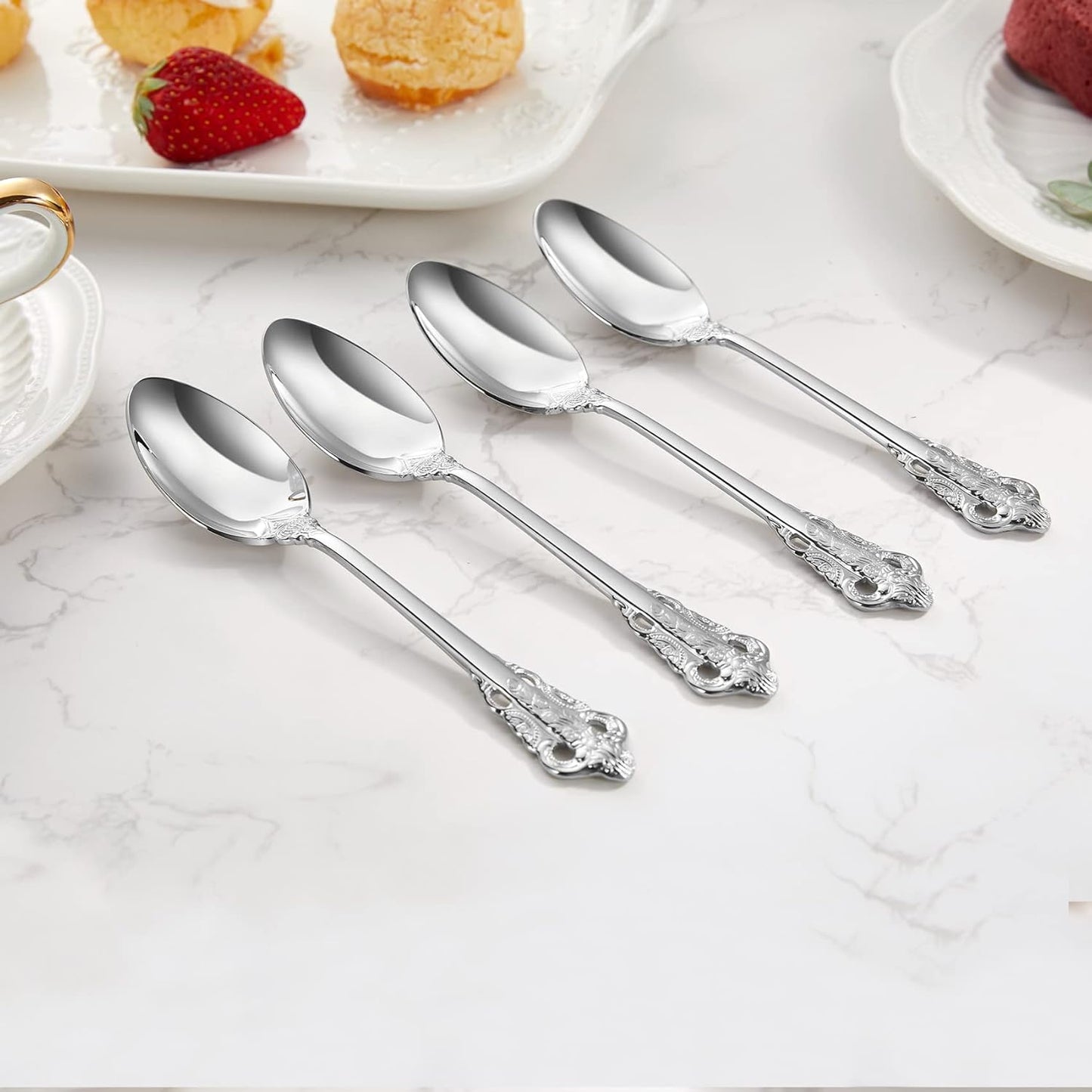 KEAWELL Luxury 6.3" Teaspoons, 18/10 Stainless Steel, Gorgeous Small Spoons, Stirring, Mixing, Sugar, Cake, Dessert Spoons, Mini Antipasto spoons (Silver)