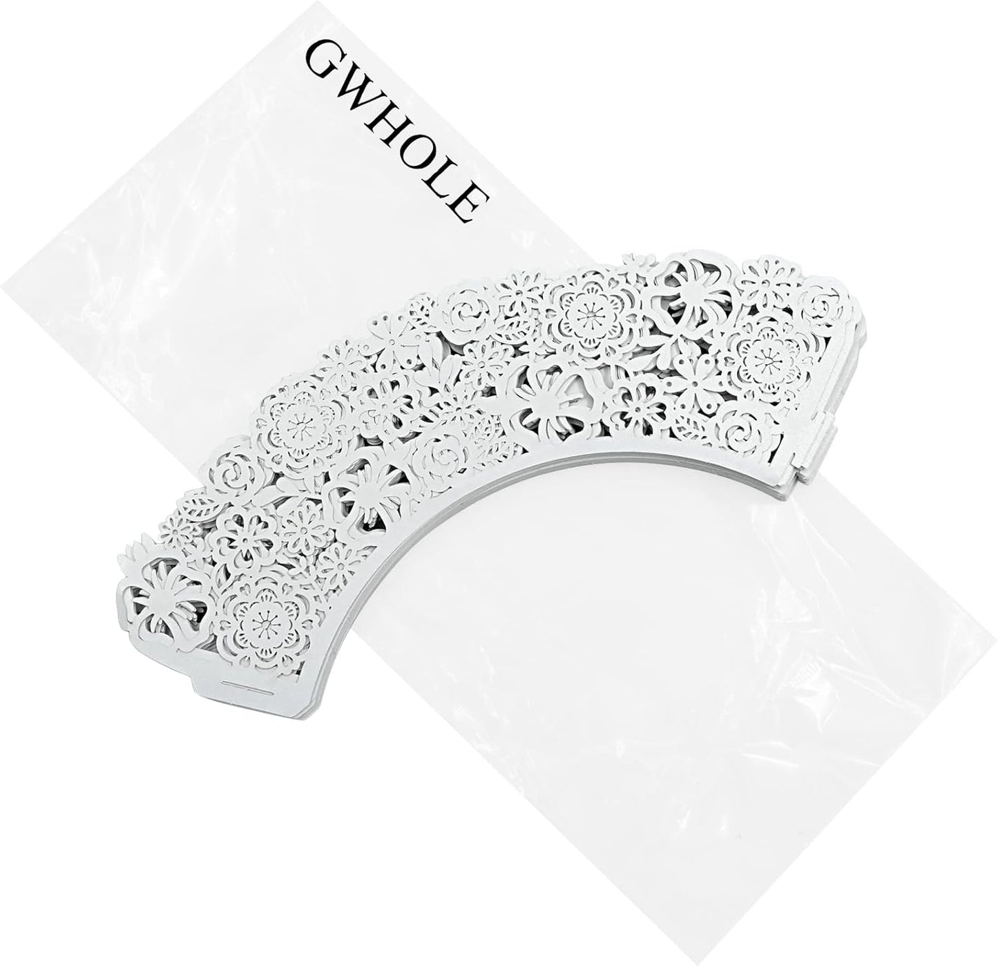 GWHOLE Cupcake Liners White Lace Cupcake Wrappers Wedding Birthday Party Holiday Favors Cupcake Tower Decoration Fancy Small Cupcake Decorating Supplies 50 pcs