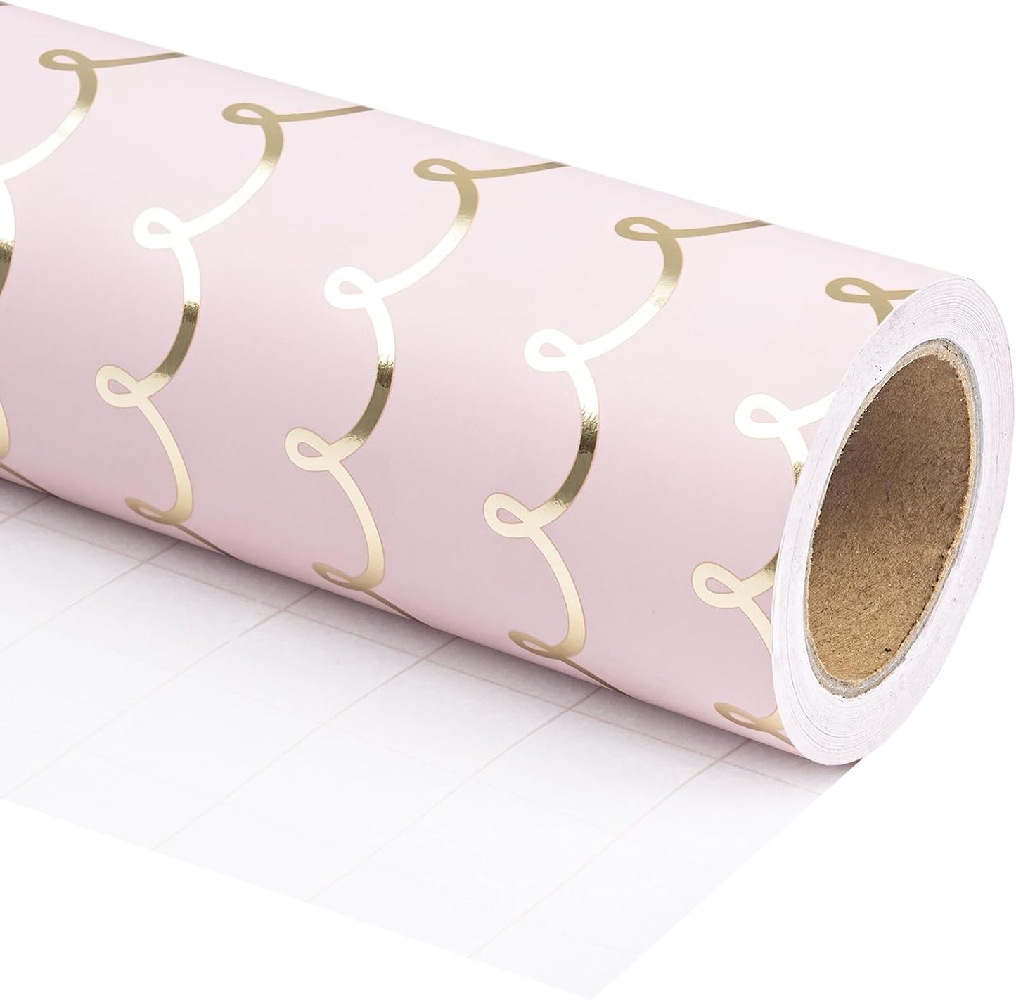 WRAPAHOLIC Pink Wrapping Paper Roll - Mini Roll - 17 Inch x 33 Feet - Metallic Foil Chic Classic Pink and Gold Wedding Wrapping Paper for Birthday, Wedding, Baby Shower, Valentine's Day