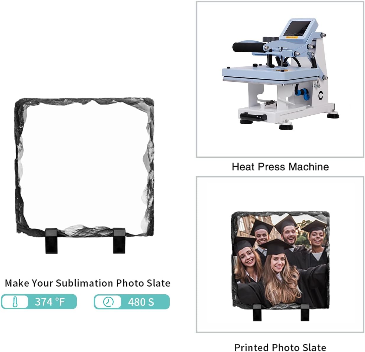 PYD Life 12 Pack Sublimation Photo Slates Rock Blanks 5.5 x 5.5 Inch Bulk Square Stone Frame White with Display Holder for Heat Transfer Printing