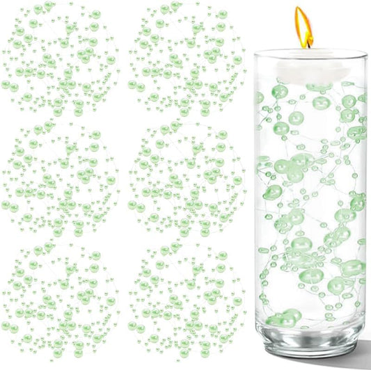 50 PCS Artificial Floating Beads for Centerpieces Vases, Light Green 8+3mm String Beads for Wedding Party Faux Pearl String for Decorating, String Pearls for Crafts Vase Filler