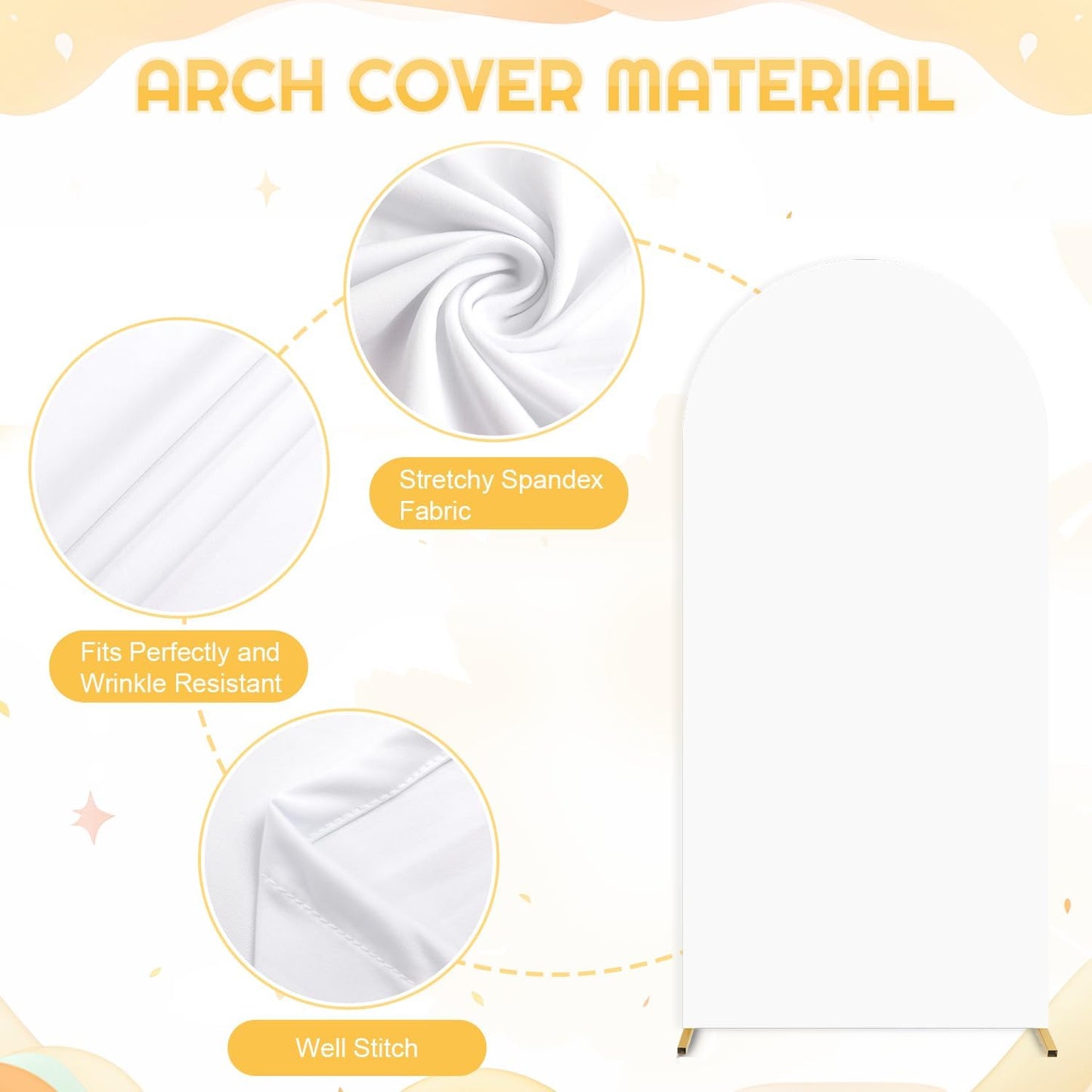 FUHSY 7.2FT Arch Backdrop Stand and Cover Set Balloon Metal Arch Stand with White Arched Backdrop Cover Wedding Arches Backdrops Stand Cover for Birthday Party Baby Shower Decor Indoor Outdoor