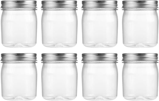 novelinks 8 oz Clear Plastic Jars with Screw-On Lids - BPA-Free Refillable Storage Containers for Slime, Spices, Crafts, Kitchen & Home Organization (8 Pack,Silver)