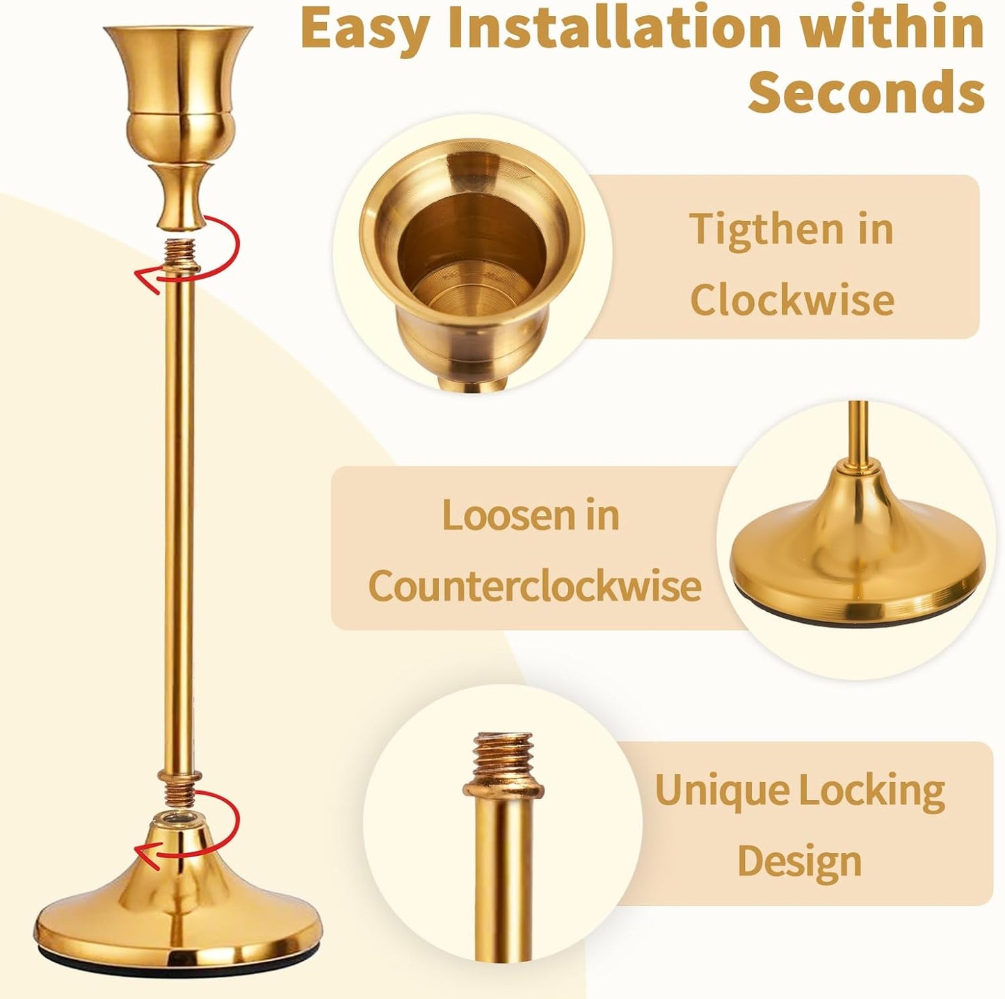 CHILL RECIPE Candlestick Holders Gold Taper Candle Holders, 3 PCS Candle Sticks Holders for Home Decor Table Centerpiece Wedding Housewarming Festival