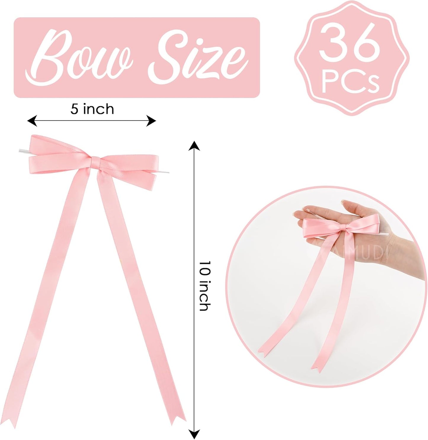 AIMUDI Baby Pink Bows 5 × 10" Satin Bows for Gift Wrapping Twist Tie Bows Premade Ribbon Bows for Bouquets Invitations Baskets Crafts Wreaths Wedding Birthday Baby Shower Party Decorations, 36 PCs