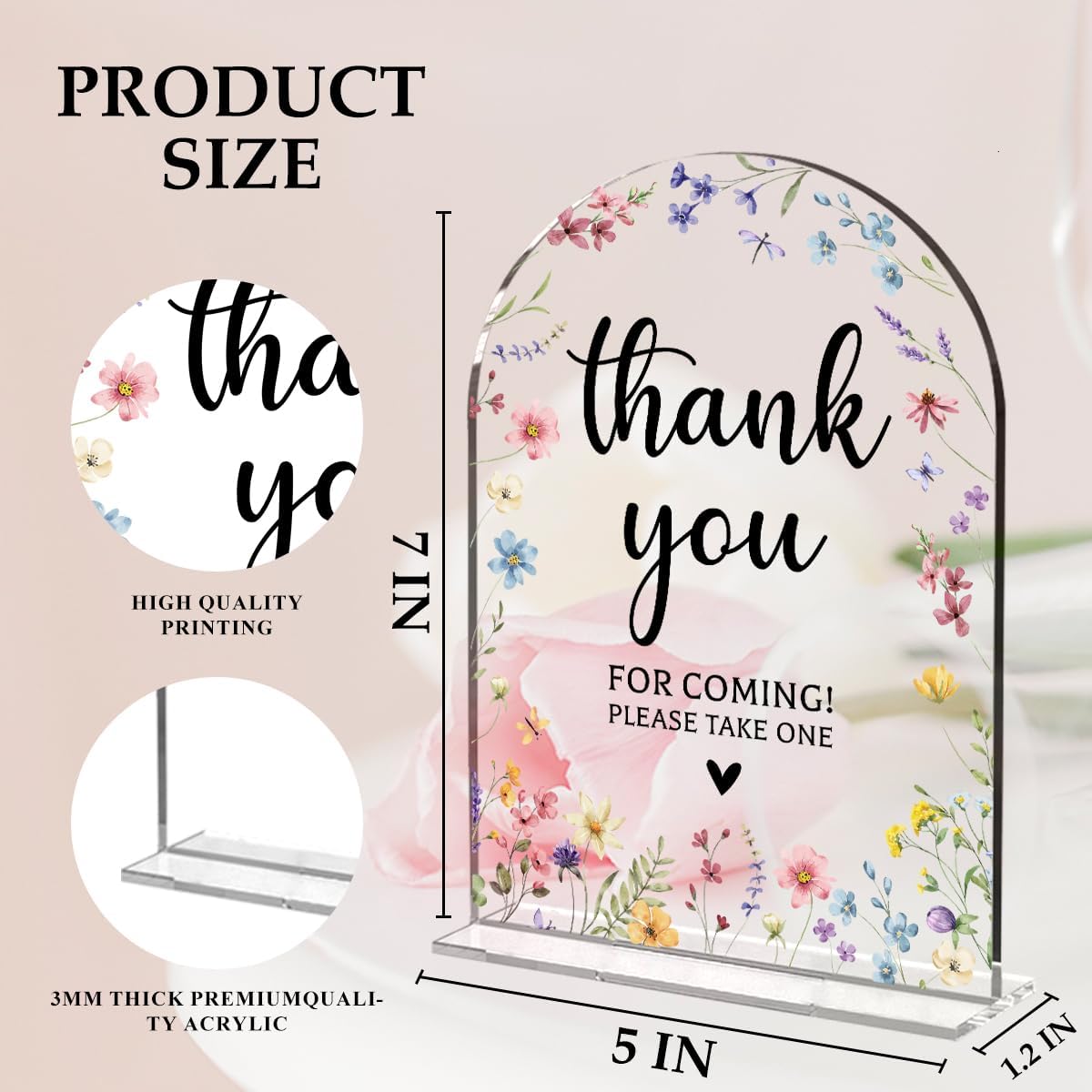 Wedding Sign Decor, Thank You For Coming Sign, 5x7 Inch Arch Acrylic, Wedding Sign for Reception & Event, Bridal Shower Decorations, Wedding Table Sign Accessories for Anniversary And Party (Flower)