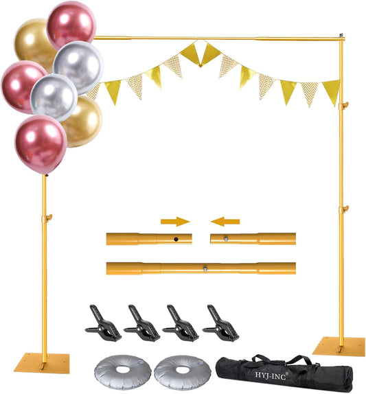 Pipe and Drape Photography Backdrop Stand Kit - Titanium Gold Adjustable Photo Background Stand 10ft x 6.5ft with Metal Base for Parties Weddings Birthday Party Events Photo Booth