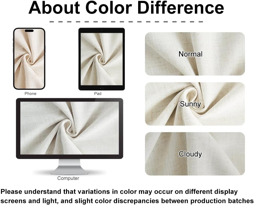 Vision Home Natural Pinch Pleated Semi Sheer Curtains Textured Linen Blended Light Filtering Window Curtains for Living Room Bedroom Pinch Pleat Drapes with Hooks 2 Panels 42" Wx63 L