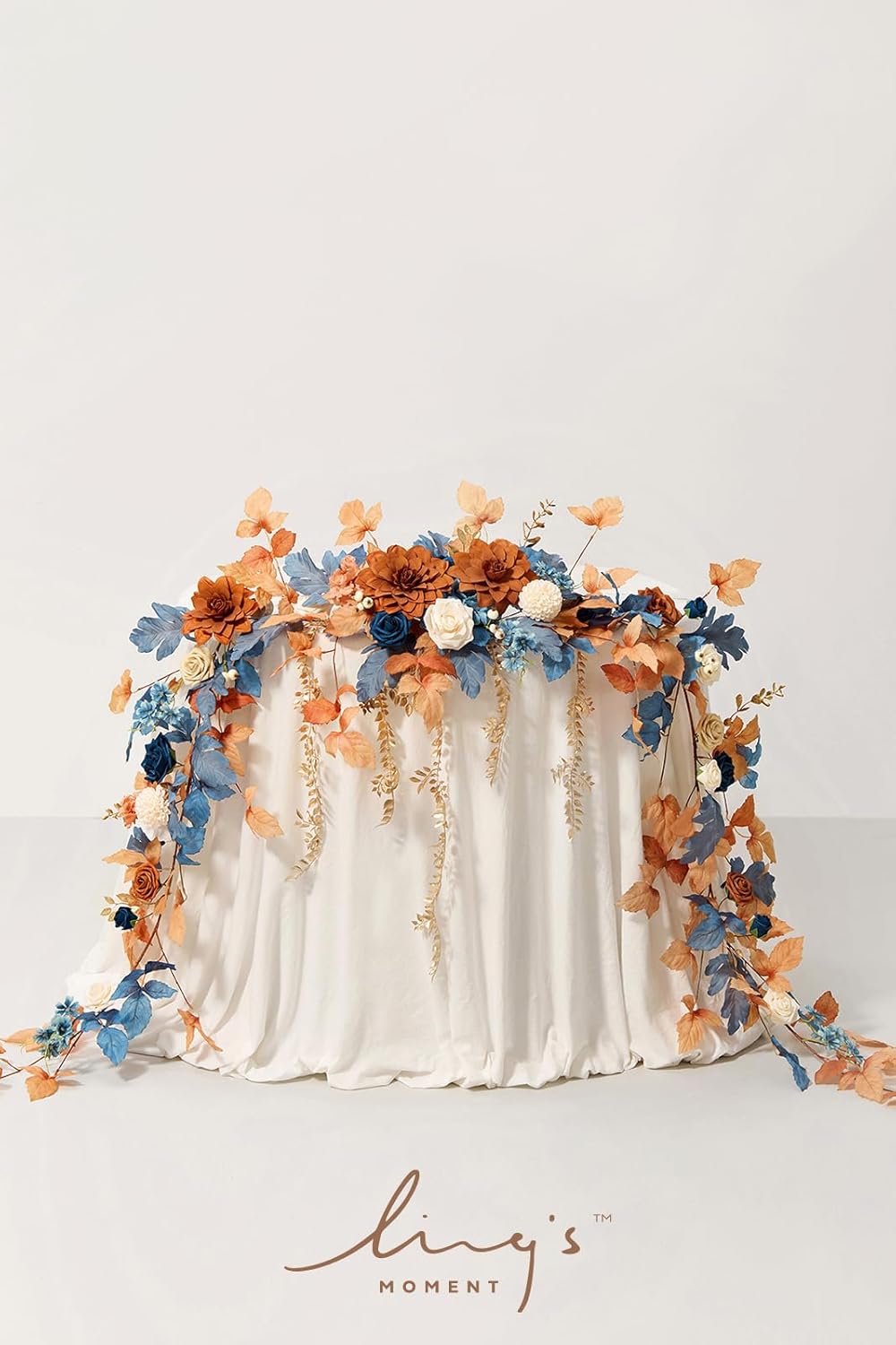 Ling's Moment 9FT Eucalyptus & Willow Leaf Garland with White Flower, Handcrafted Wedding Sweetheart Table Centerpieces Head Table Decor Arch Backdrop Decorations for Wedding | Burnt Orange & Denim