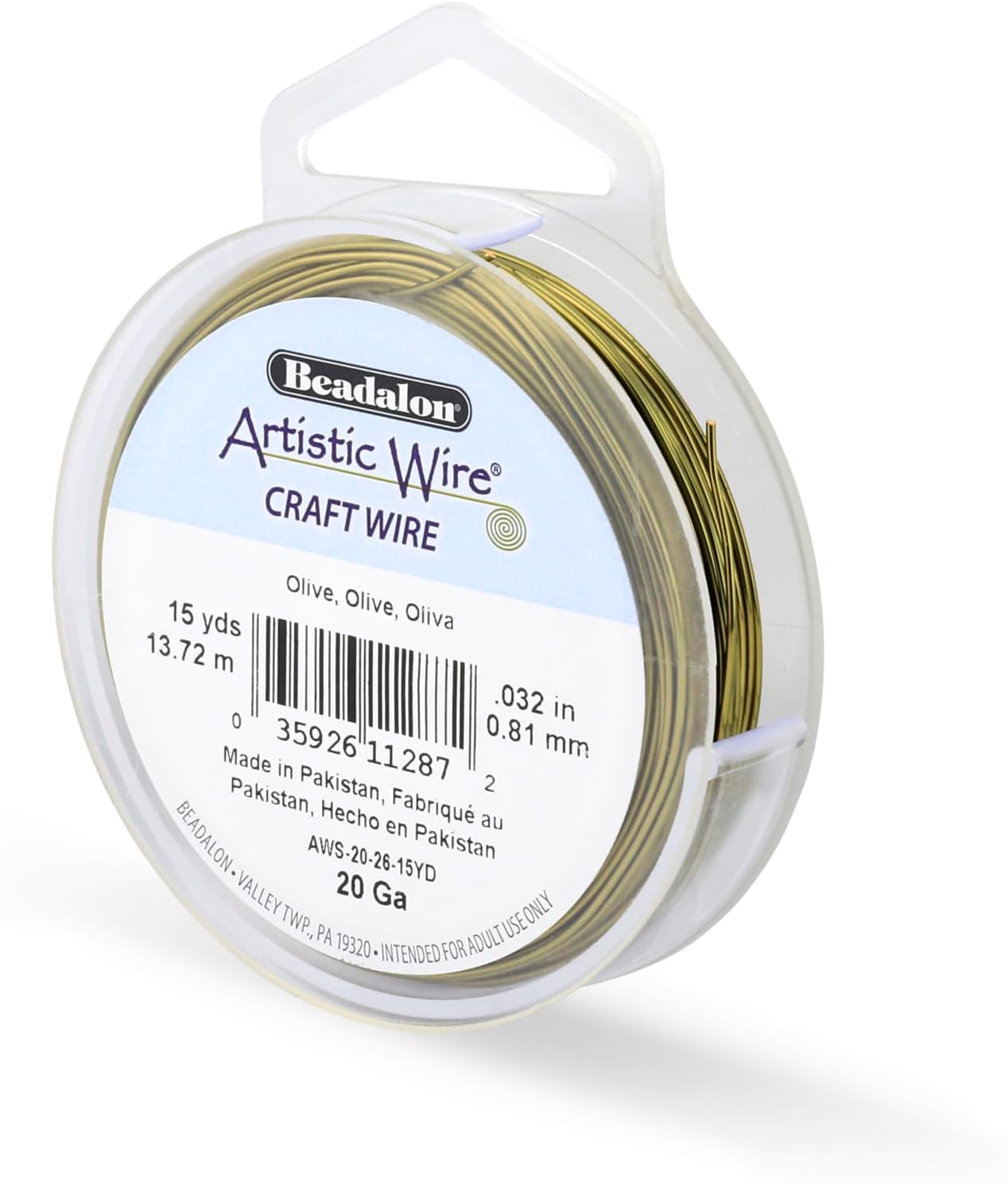 Artistic Wire, 20 Gauge Tarnish Resistant Colored Copper Craft Wire, Olive, 15 yd